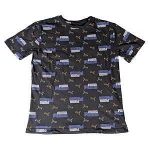 Puma Boys Black All Over Print Logo Graphic Crew Neck Short Sleeve T-Shirt XL